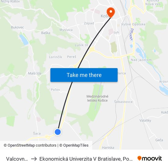 Valcovne U.S. Steel to Ekonomická Univerzita V Bratislave, Podnikovohospodárska Fakulta V Košiciach map