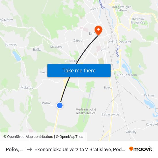 Poľov, Rázcestie to Ekonomická Univerzita V Bratislave, Podnikovohospodárska Fakulta V Košiciach map