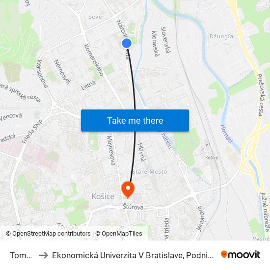 Tomášikova to Ekonomická Univerzita V Bratislave, Podnikovohospodárska Fakulta V Košiciach map