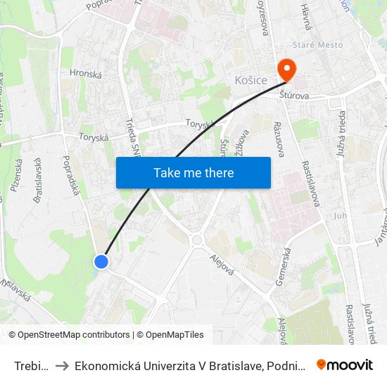 Trebišovská to Ekonomická Univerzita V Bratislave, Podnikovohospodárska Fakulta V Košiciach map