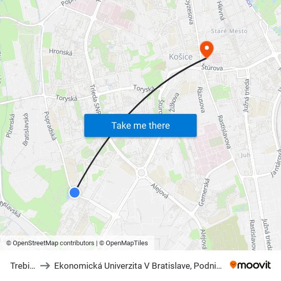 Trebišovská to Ekonomická Univerzita V Bratislave, Podnikovohospodárska Fakulta V Košiciach map