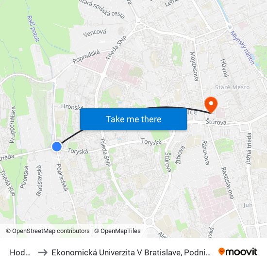 Hodonínska to Ekonomická Univerzita V Bratislave, Podnikovohospodárska Fakulta V Košiciach map