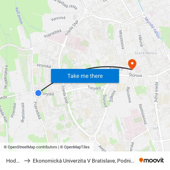 Hodonínska to Ekonomická Univerzita V Bratislave, Podnikovohospodárska Fakulta V Košiciach map