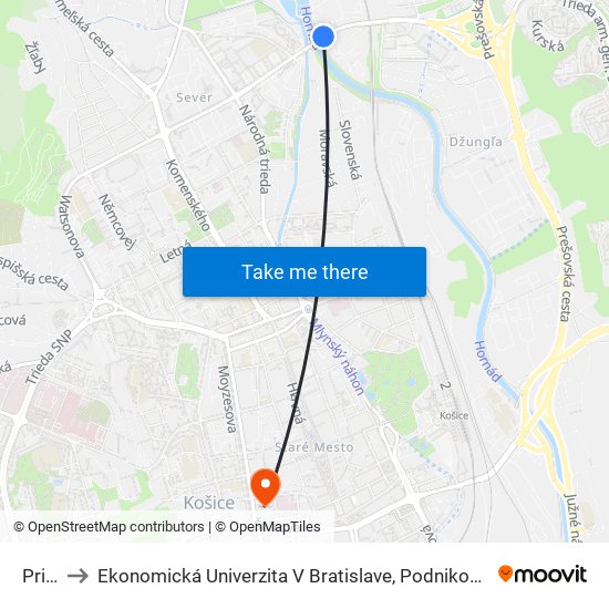 Pri Hati to Ekonomická Univerzita V Bratislave, Podnikovohospodárska Fakulta V Košiciach map