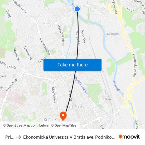 Pri Hati to Ekonomická Univerzita V Bratislave, Podnikovohospodárska Fakulta V Košiciach map