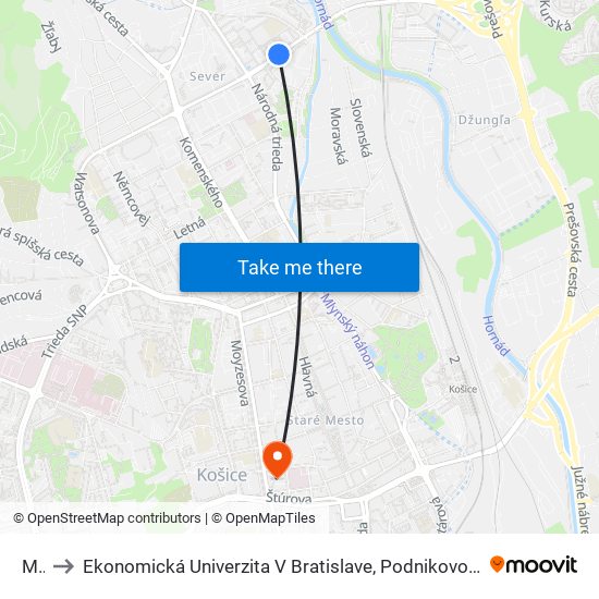 Mier to Ekonomická Univerzita V Bratislave, Podnikovohospodárska Fakulta V Košiciach map