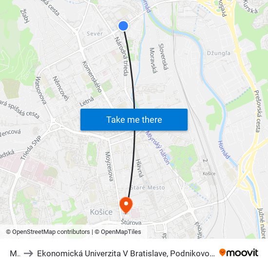 Mier to Ekonomická Univerzita V Bratislave, Podnikovohospodárska Fakulta V Košiciach map