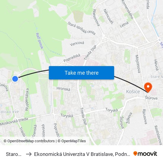 Starozagorská to Ekonomická Univerzita V Bratislave, Podnikovohospodárska Fakulta V Košiciach map