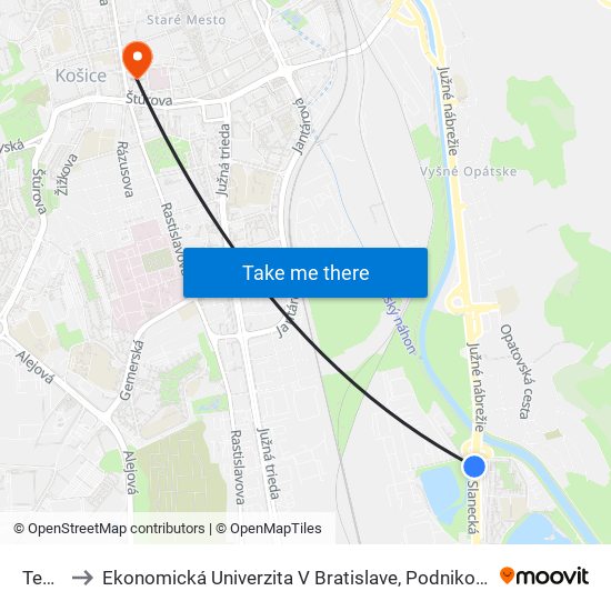 Tepláreň to Ekonomická Univerzita V Bratislave, Podnikovohospodárska Fakulta V Košiciach map