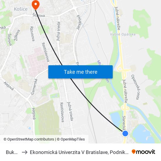 Bukovecká to Ekonomická Univerzita V Bratislave, Podnikovohospodárska Fakulta V Košiciach map