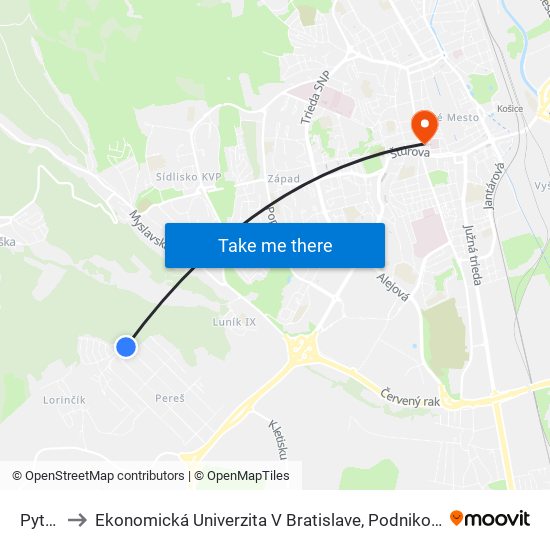 Pytliacka to Ekonomická Univerzita V Bratislave, Podnikovohospodárska Fakulta V Košiciach map