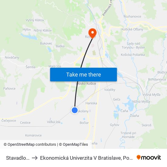 Stavadlo 2 U.S.Steel to Ekonomická Univerzita V Bratislave, Podnikovohospodárska Fakulta V Košiciach map