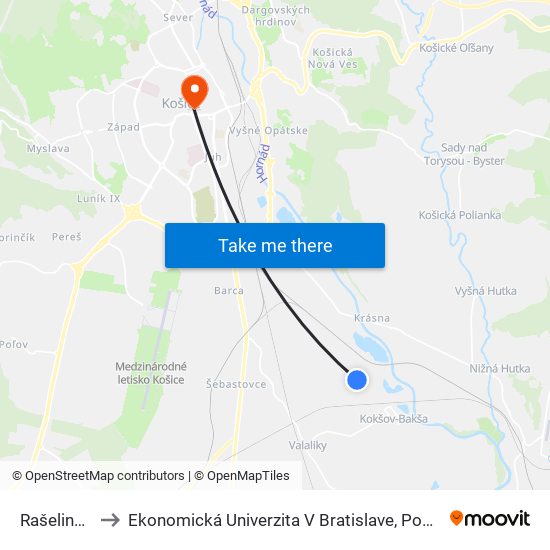 Rašelinové Závody to Ekonomická Univerzita V Bratislave, Podnikovohospodárska Fakulta V Košiciach map