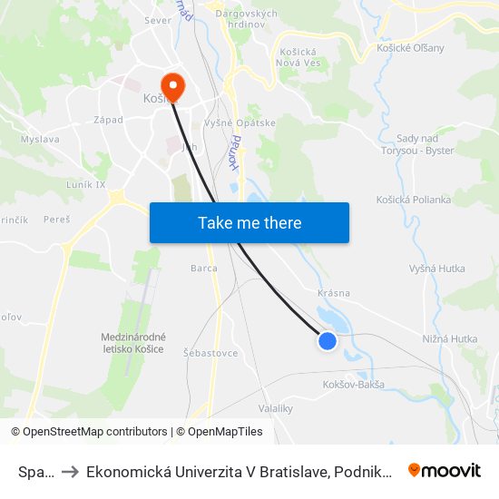 Spaľovňa to Ekonomická Univerzita V Bratislave, Podnikovohospodárska Fakulta V Košiciach map