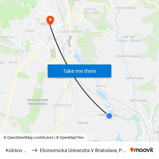 Kokšov Bakša, Kostol to Ekonomická Univerzita V Bratislave, Podnikovohospodárska Fakulta V Košiciach map