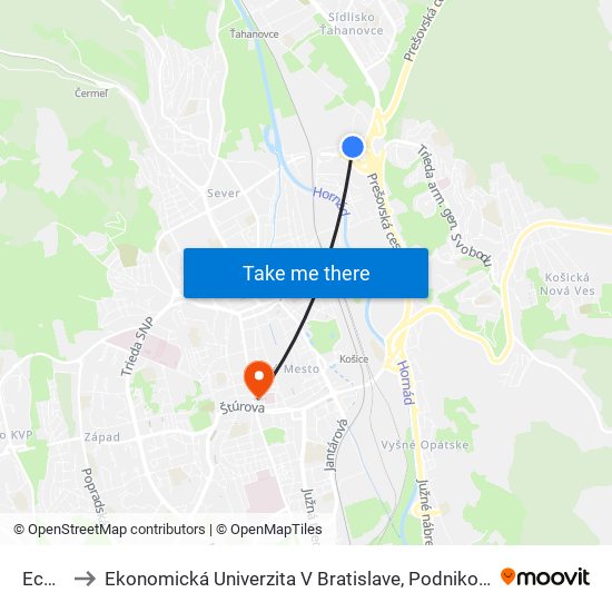 Ecopoint to Ekonomická Univerzita V Bratislave, Podnikovohospodárska Fakulta V Košiciach map