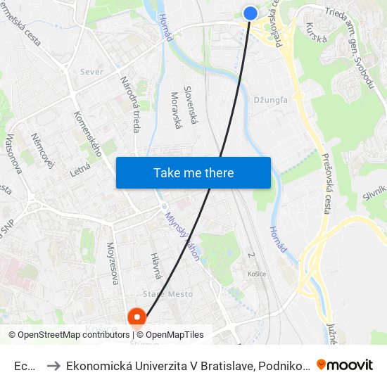 Ecopoint to Ekonomická Univerzita V Bratislave, Podnikovohospodárska Fakulta V Košiciach map