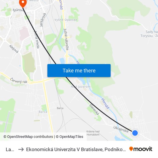 Lackova to Ekonomická Univerzita V Bratislave, Podnikovohospodárska Fakulta V Košiciach map