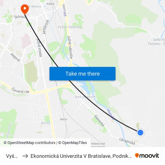 Vyšný Dvor to Ekonomická Univerzita V Bratislave, Podnikovohospodárska Fakulta V Košiciach map