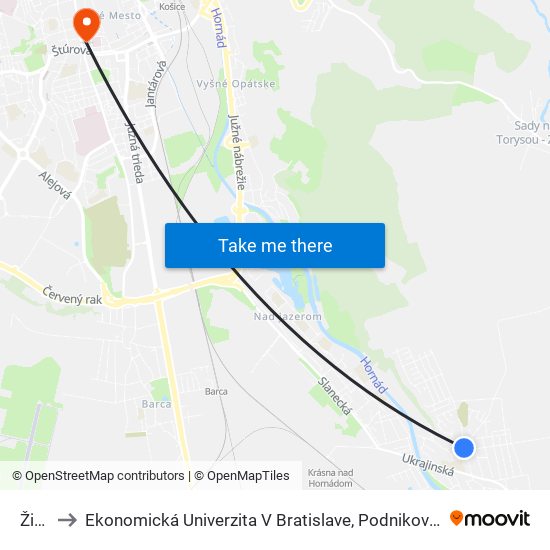 Žiacka to Ekonomická Univerzita V Bratislave, Podnikovohospodárska Fakulta V Košiciach map