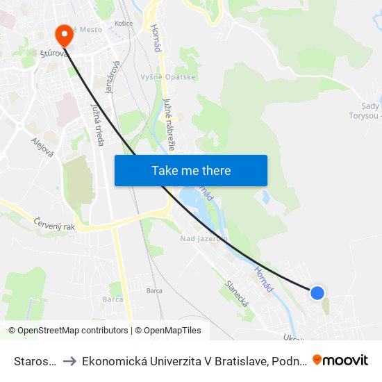 Staroslovanská to Ekonomická Univerzita V Bratislave, Podnikovohospodárska Fakulta V Košiciach map