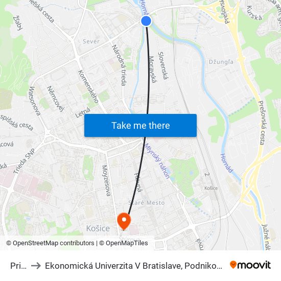 Pri Hati to Ekonomická Univerzita V Bratislave, Podnikovohospodárska Fakulta V Košiciach map