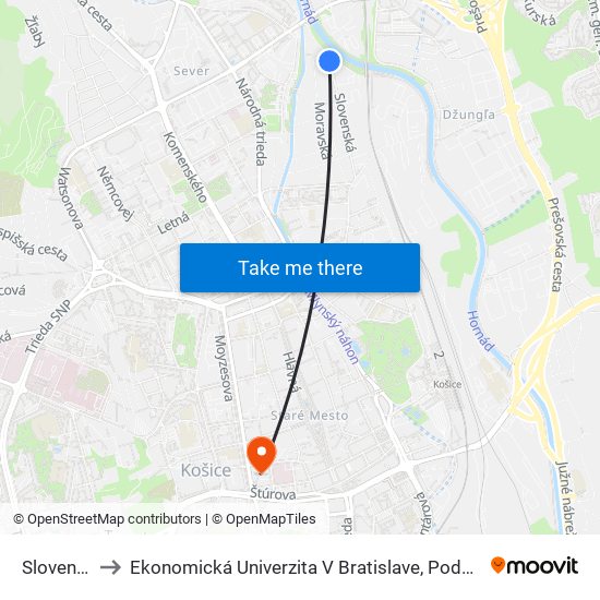 Slovenská Č. 42 to Ekonomická Univerzita V Bratislave, Podnikovohospodárska Fakulta V Košiciach map