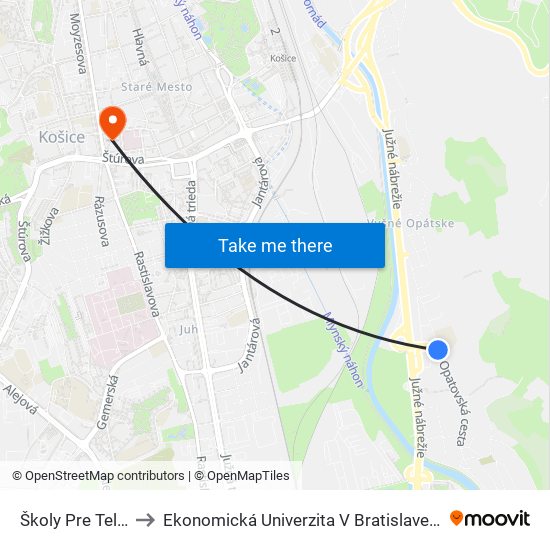 Školy Pre Telesne Postihnutých to Ekonomická Univerzita V Bratislave, Podnikovohospodárska Fakulta V Košiciach map