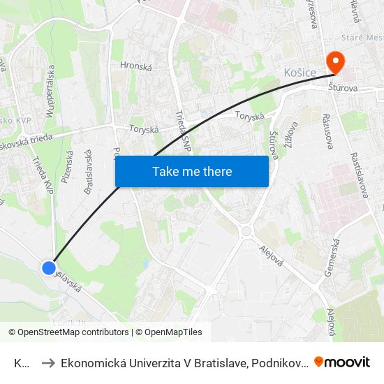 Kolibár to Ekonomická Univerzita V Bratislave, Podnikovohospodárska Fakulta V Košiciach map