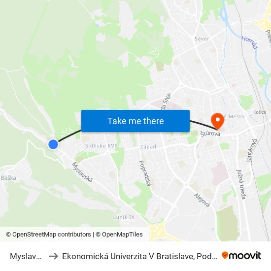 Myslava, Pri Škole to Ekonomická Univerzita V Bratislave, Podnikovohospodárska Fakulta V Košiciach map