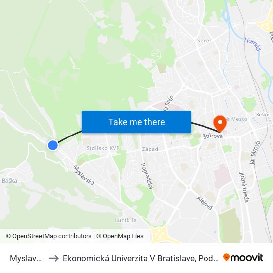 Myslava, Pri Škole to Ekonomická Univerzita V Bratislave, Podnikovohospodárska Fakulta V Košiciach map