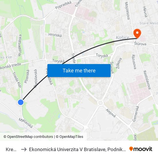 Kremnická to Ekonomická Univerzita V Bratislave, Podnikovohospodárska Fakulta V Košiciach map