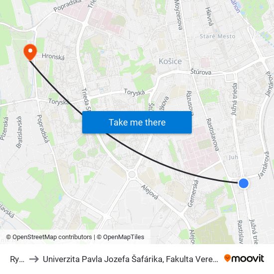 Ryba to Univerzita Pavla Jozefa Šafárika, Fakulta Verejnej Správy map