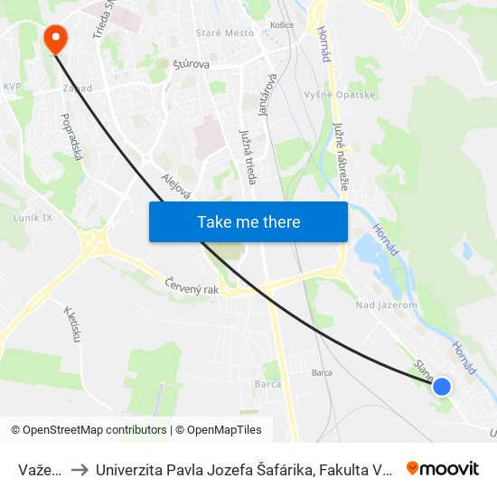 Važecká to Univerzita Pavla Jozefa Šafárika, Fakulta Verejnej Správy map