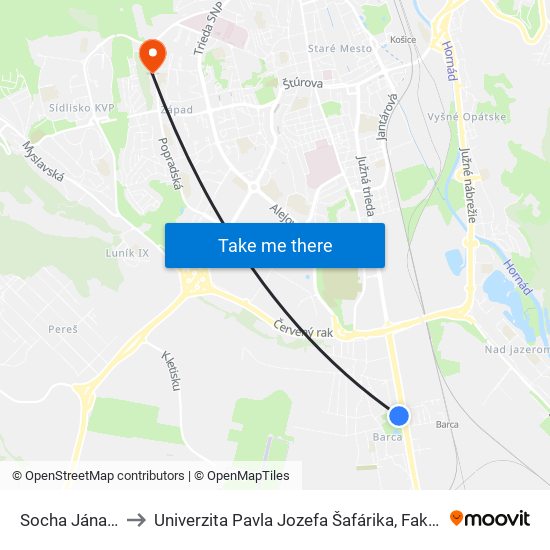 Socha Jána Pavla II to Univerzita Pavla Jozefa Šafárika, Fakulta Verejnej Správy map