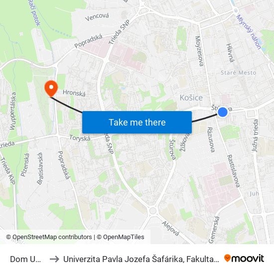 Dom Umenia to Univerzita Pavla Jozefa Šafárika, Fakulta Verejnej Správy map