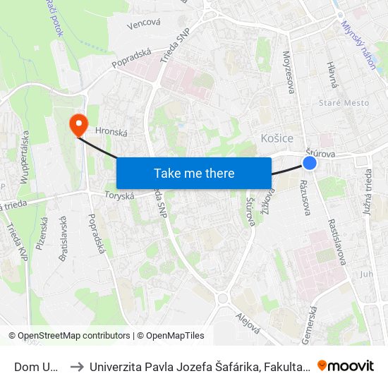 Dom Umenia to Univerzita Pavla Jozefa Šafárika, Fakulta Verejnej Správy map