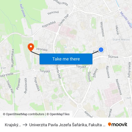 Krajský Súd to Univerzita Pavla Jozefa Šafárika, Fakulta Verejnej Správy map