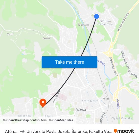 Aténska to Univerzita Pavla Jozefa Šafárika, Fakulta Verejnej Správy map