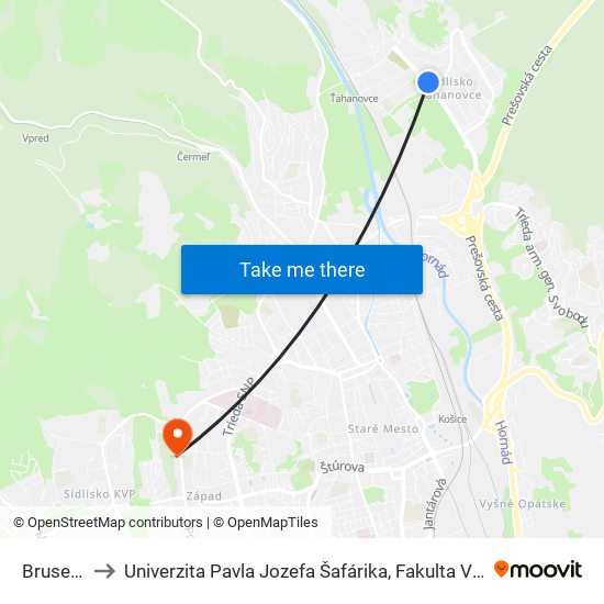 Bruselská to Univerzita Pavla Jozefa Šafárika, Fakulta Verejnej Správy map