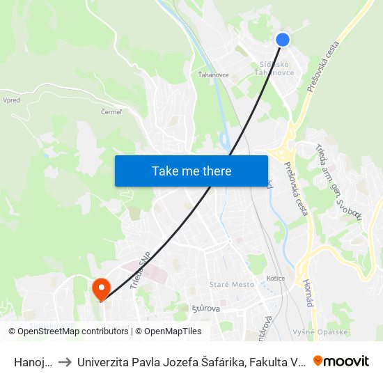 Hanojská to Univerzita Pavla Jozefa Šafárika, Fakulta Verejnej Správy map