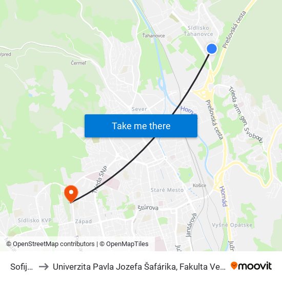 Sofijská to Univerzita Pavla Jozefa Šafárika, Fakulta Verejnej Správy map