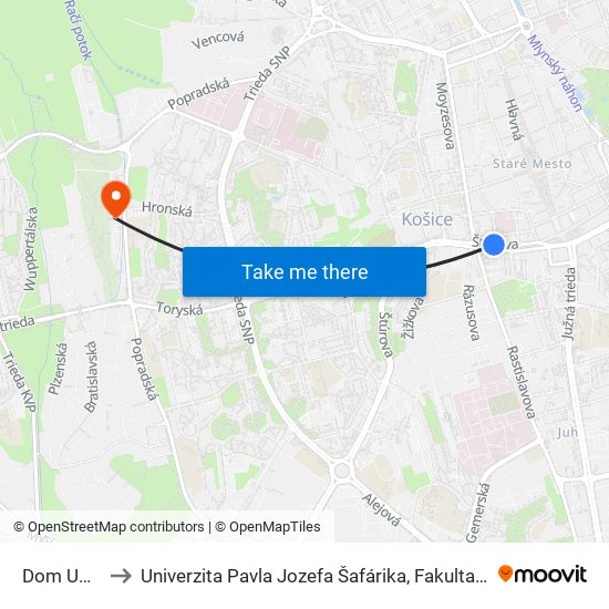 Dom Umenia to Univerzita Pavla Jozefa Šafárika, Fakulta Verejnej Správy map