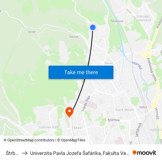 Štrbská to Univerzita Pavla Jozefa Šafárika, Fakulta Verejnej Správy map