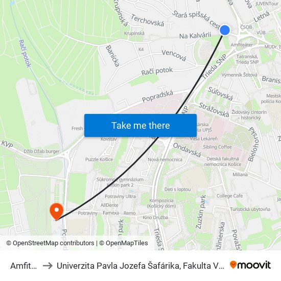 Amfiteátr to Univerzita Pavla Jozefa Šafárika, Fakulta Verejnej Správy map