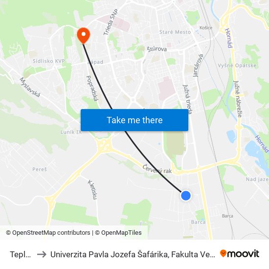 Teplého to Univerzita Pavla Jozefa Šafárika, Fakulta Verejnej Správy map