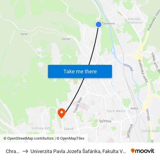 Chrastie to Univerzita Pavla Jozefa Šafárika, Fakulta Verejnej Správy map