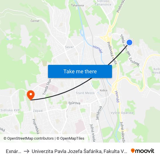 Exnárova to Univerzita Pavla Jozefa Šafárika, Fakulta Verejnej Správy map