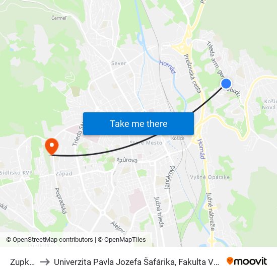 Zupkova to Univerzita Pavla Jozefa Šafárika, Fakulta Verejnej Správy map