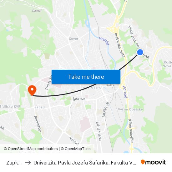 Zupkova to Univerzita Pavla Jozefa Šafárika, Fakulta Verejnej Správy map